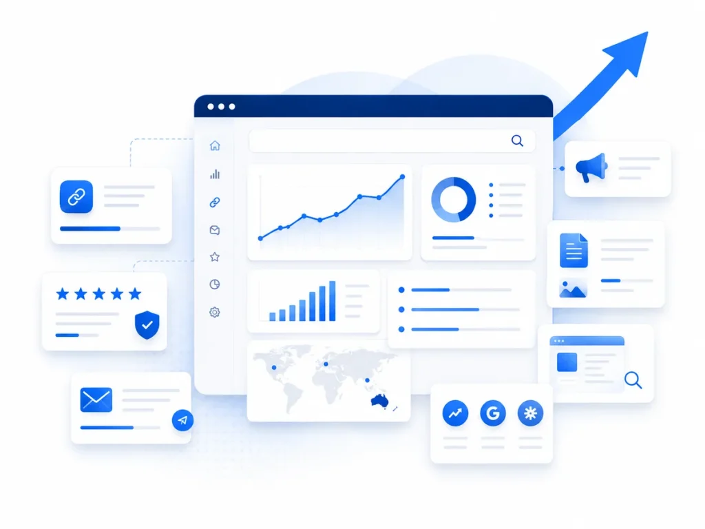 Illustration of a search visibility dashboard for a local service business